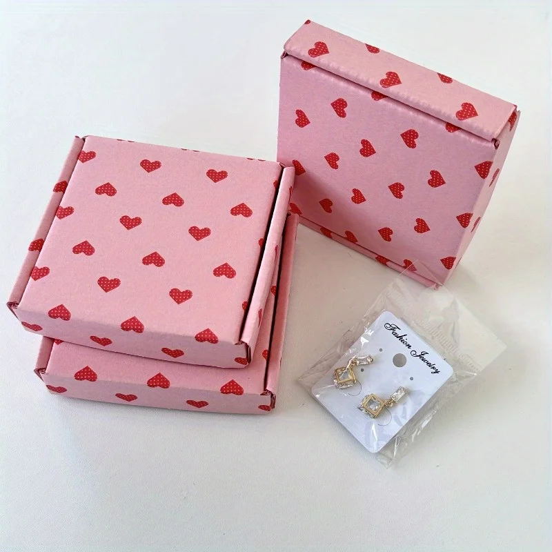 

10 шт. подарочные коробки из крафт-бумаги с розовым сердцем-10x9x2 см, предварительно вырезанная, простая сборка для свадьбы, дня рождения, упаковки ювелирных брелоков