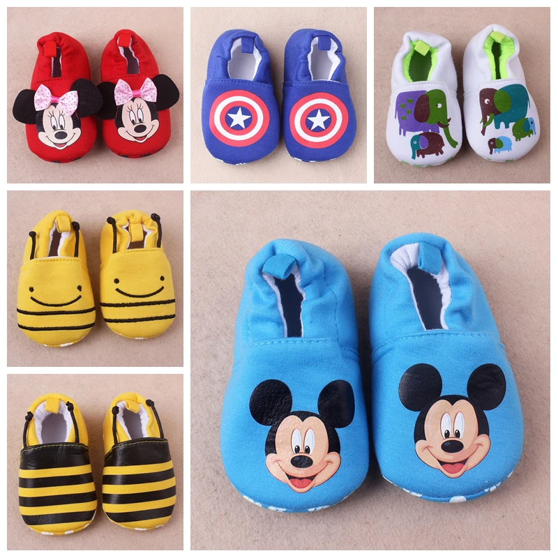 

Spring Autumn Baby Boys Cotton Slippers First Walker Cartoon Mickey Minnie Mouse Captain America Print Girls Soft Toddler Shoes