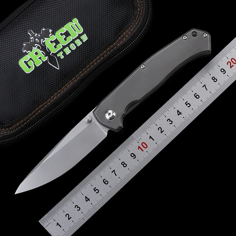 

Green Thorn Rat Fol Thumb Stud Folding Knife Titanium Handle D2 Blade Outdoor Hunting Survival Fruit Pocket Kitchen EDC Tools