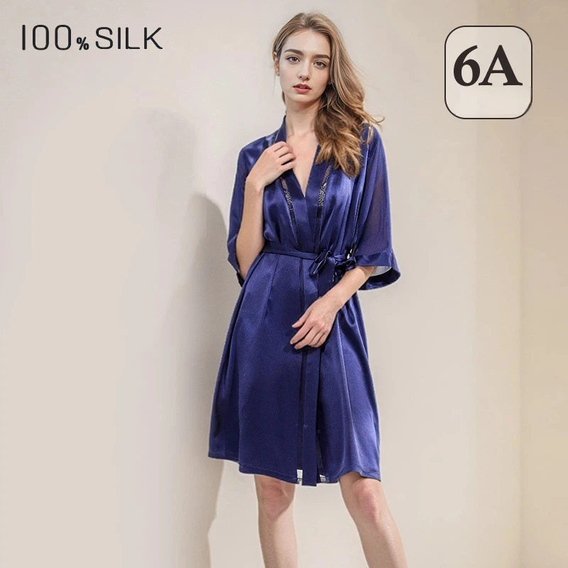 

Women's 100% Mulberry Silk Bridal Robe Cooling Silky Loungewear Plus Size Luxury Home Dress bathrobe