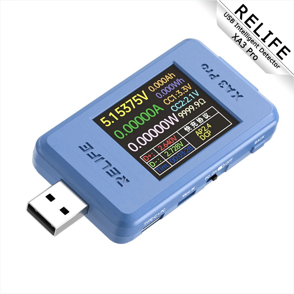 

RELIFE XA3 Pro USB-интеллектуальный детектор Автоматическая идентификация нескольких протоколов быстрой зарядки Тест цифрового/изогнутого дисплея