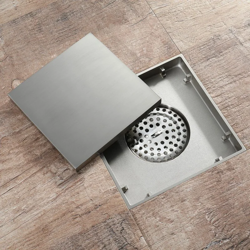 Desagüe de piso cuadrado de cobre, rejilla de ducha de inserción de azulejos extraíble para baño y cocina