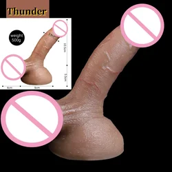 VaHppy Liquid Silicone Dildo 3.8cm High Simulation Artificial Penis Testicles Exposed glans Sex Toys Masturbators for Girls Gay