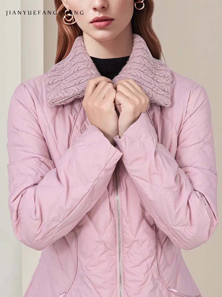 Moda gola de pele feminina inverno rosa para baixo jaqueta quente engrossar pato branco para baixo estofamento casaco acolhedor à prova de vento coreano jaquetas casuais