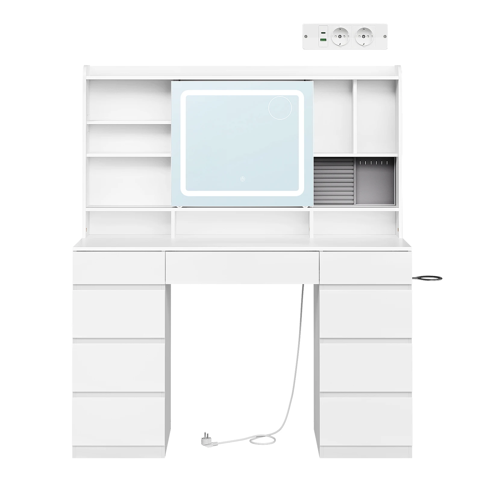 WOLTU Schminktisch für Mädchen mit verstellbarer LED-Beleuchtung, Schminktisch mit 9 Schubladen und Schiebespiegel für Schlafzimmer – Detail 10