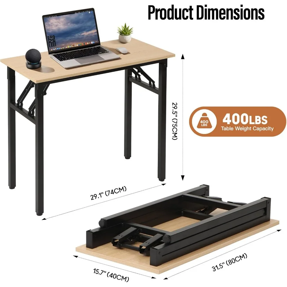 Small Foldable Computer Desk, 31.5 inch Small Folding Home Office Desk for Small Spaces, Modern Simple Style