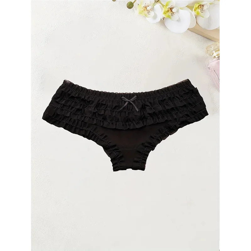 4PCS Cute dot small floral patterns  sweet knitted fabric with lace stitching  Women's low waist brief  Seamless  breathable