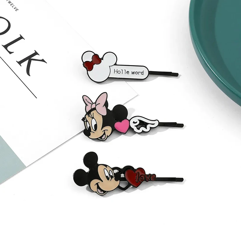 Disney Mickey Minnie Hairpin Cute Cartoon Figures Bangs Hair Clip Barrette Headwear Hairs Accessories Women Girls Children Gifts