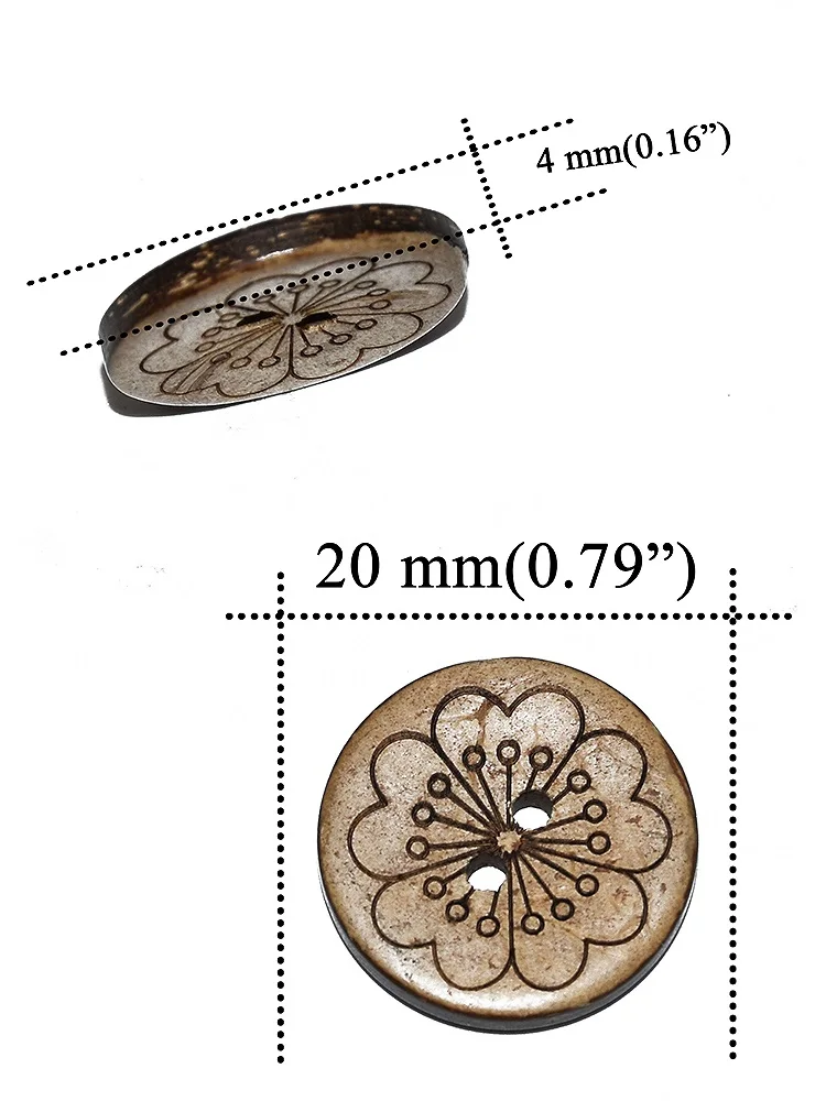 Natural Laser Flower Coconut Shell Buttons, Sewing Accessories Clothes Decorative Wood Button, 2 Holes 15PCs, 30PCs, 50PCs, 20mm