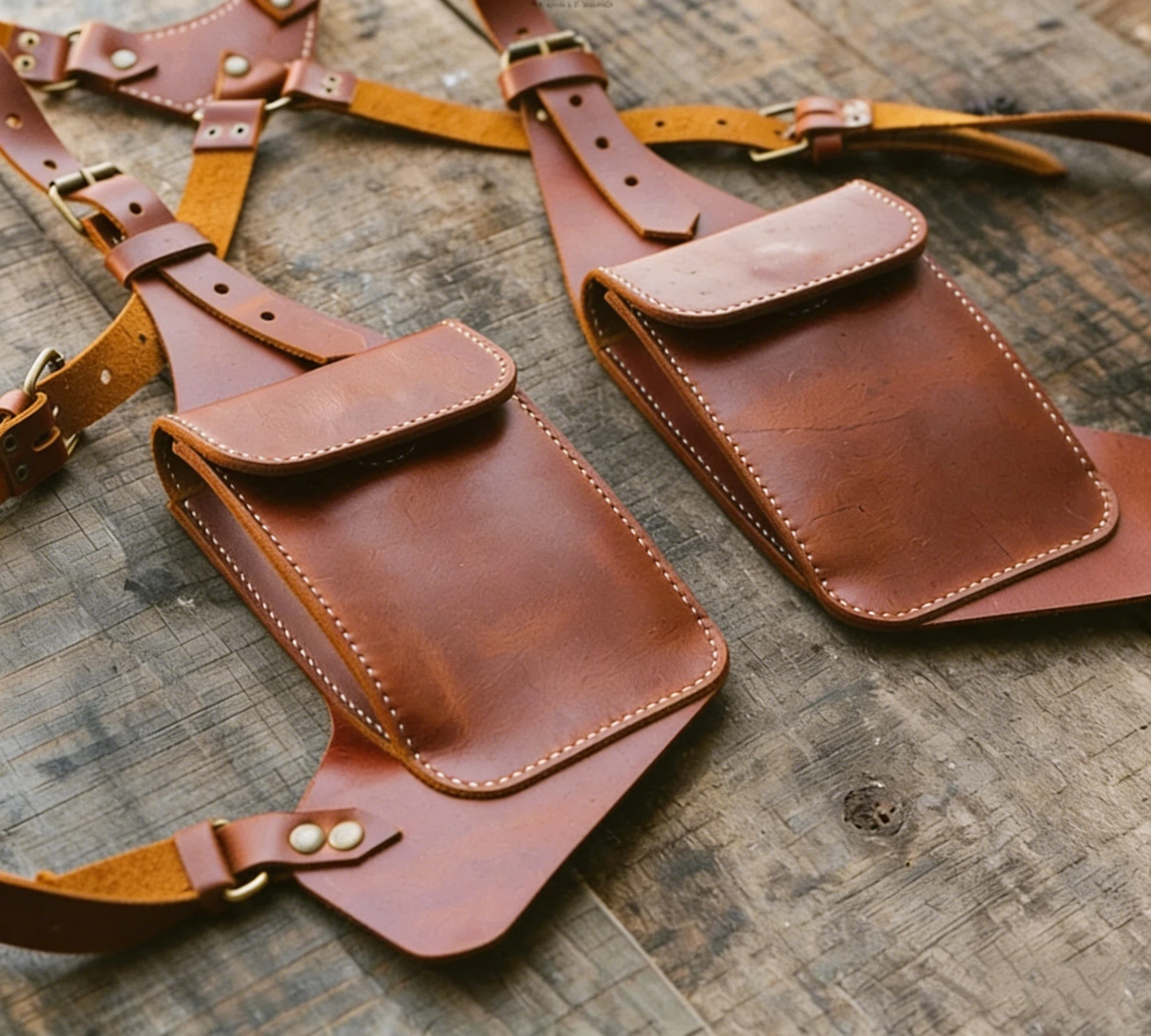 Vintage Mittelalterliche Doppelschulter-Gurttasche, Handy-Geldbörse, Leder-Unterarmtasche, Holster für Männer und Frauen, Fahrrad- und Motorrad-Hüfttasche – Detail 3