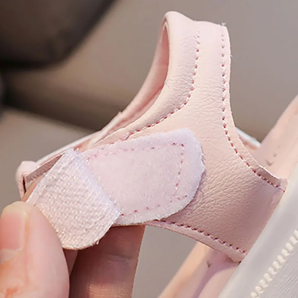 Adorable Elegant Girls Summer Casual Sandals Soft Soled Princess Style Kids Shoes Comfort Breath Anti Slip Magic Strap Closure