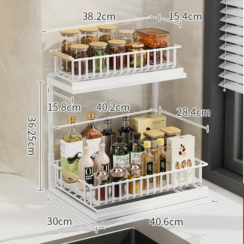 

2 Tier Under Sink Storage Organizer Pull-Out Bowl and Plate Shelf Cabinet Holder Drainer for Modern Kitchen Organizer Supplies