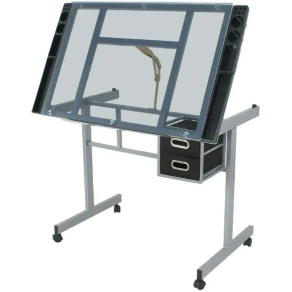 

Adjustable Tempered Glass Desk Station with 4 Wheels for Comfortable Dining