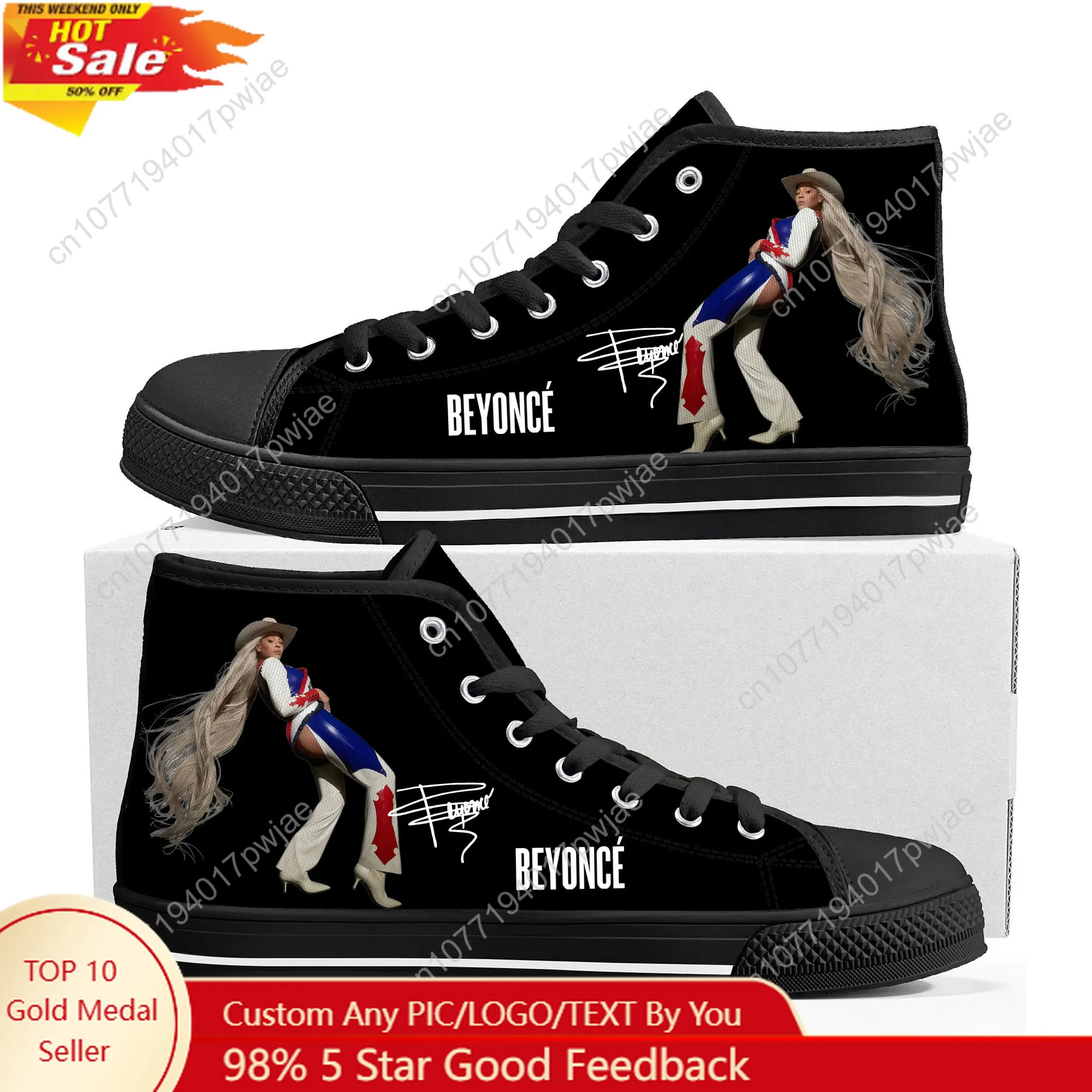 

Beyonce Rock Cowboy Carter High Top Sneakers Mens Womens Lightweight Canvas Casual Shoes