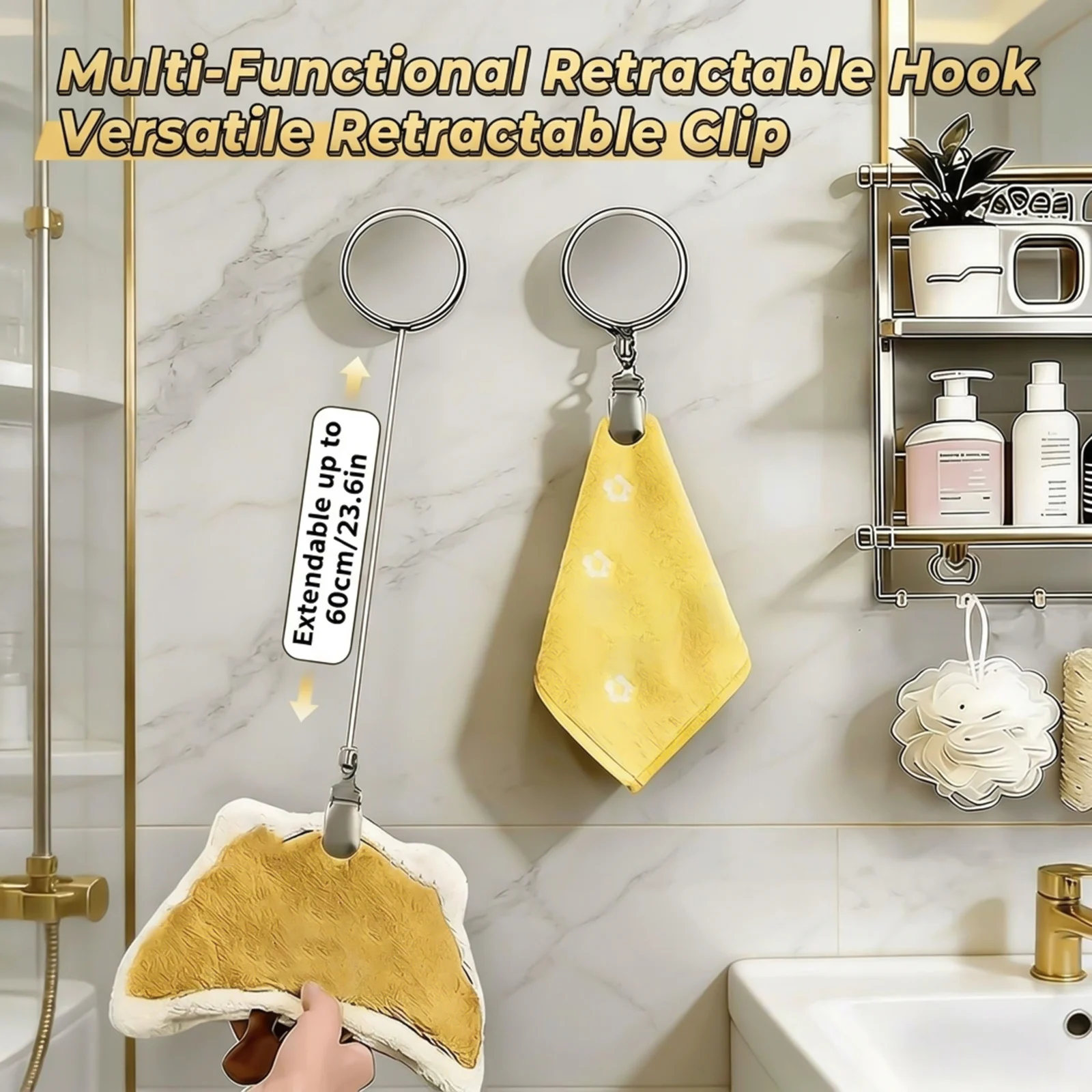 1Pcs Kitchen Towel Holder Retractable Hook Clip Zinc Alloy Automatic Rebound Hanging Clamp for Bathroom Office Rags Durable