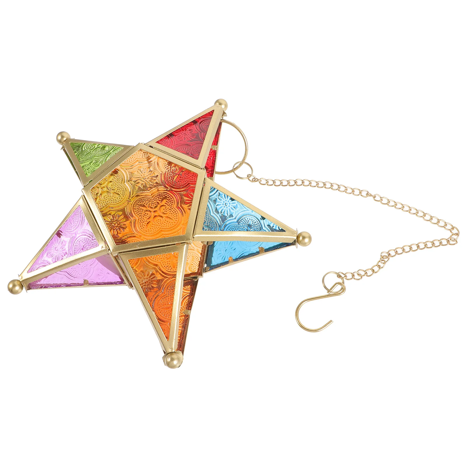 

Iron Moroccan Pentagram Holder Golden Hanging Lantern Indoor Outdoor Desk Light Garden Decoration