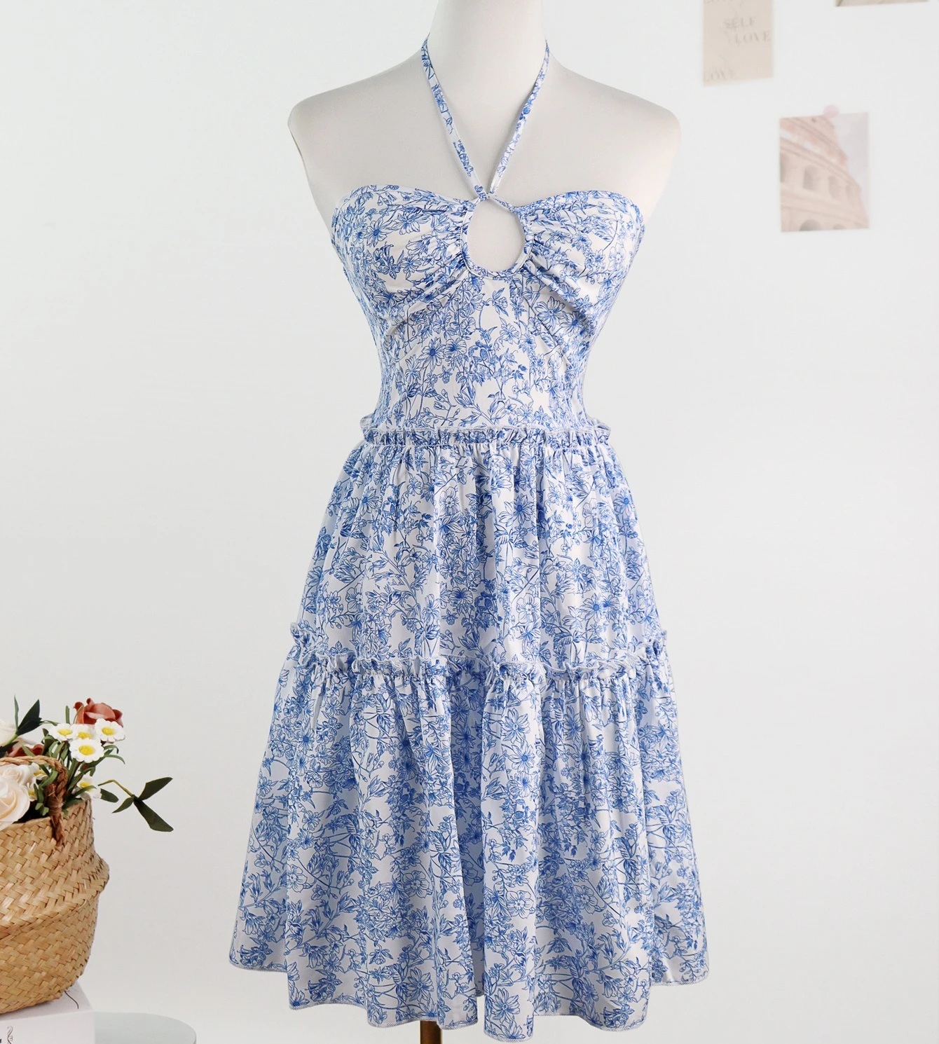 

Camisole Dresses Print Dress Slim Fit Spliced Sexy Beach Sleeveless Knee Length Halterneck Vestidos Backless 2025 Summer