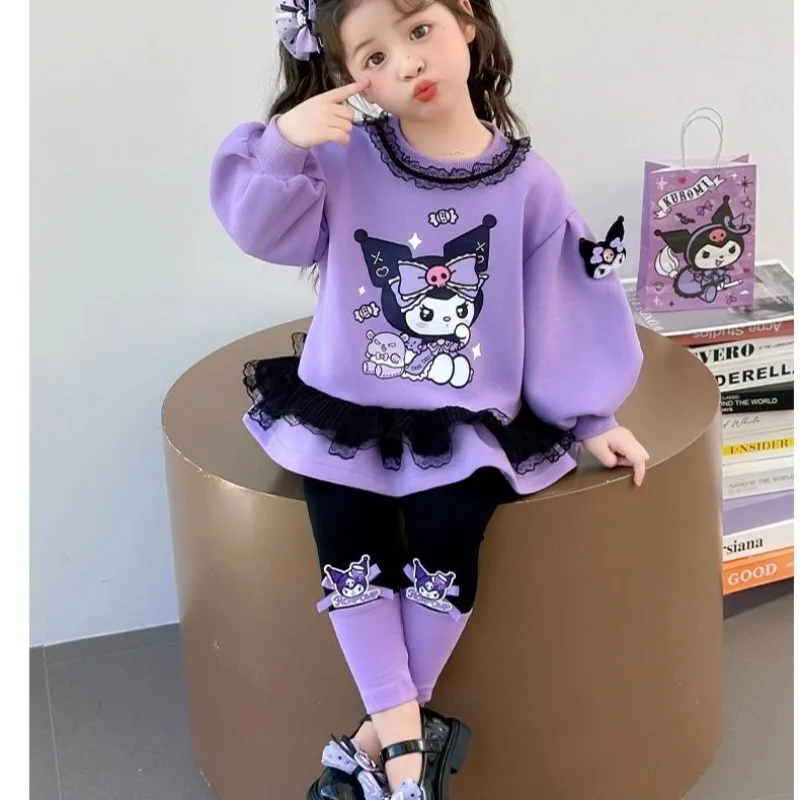 

Girly Heart Kuromi Kawaii Sanrio Lovely Baby Hoodie Pants Set Autumn Cute Cartoon Children Two-piece Set Clothes Gifts Toys