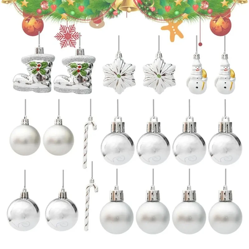 Silver Christmas Tree Decorations, Set Of 20 Atmospheric Reusable Silver Ornaments For Christmas, Easy To Suspend