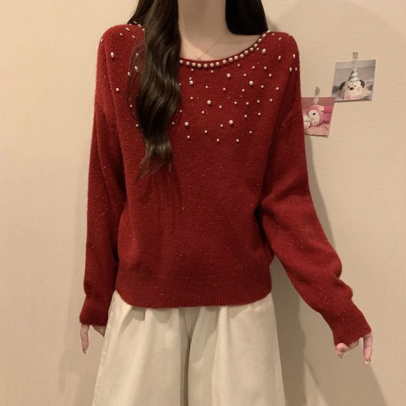 ラウンド O ネック レディース ニット セーター 衣類販売 若々しいセール すべて安い 秋のトップス 美的ジャンパー レディース プルオーバー ビーズ