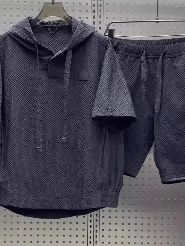 

Легкий дышащий летний спортивный костюм для мужчин: худи с коротким рукавом и шорты, повседневный комплект из двух предметов, модный для подростков