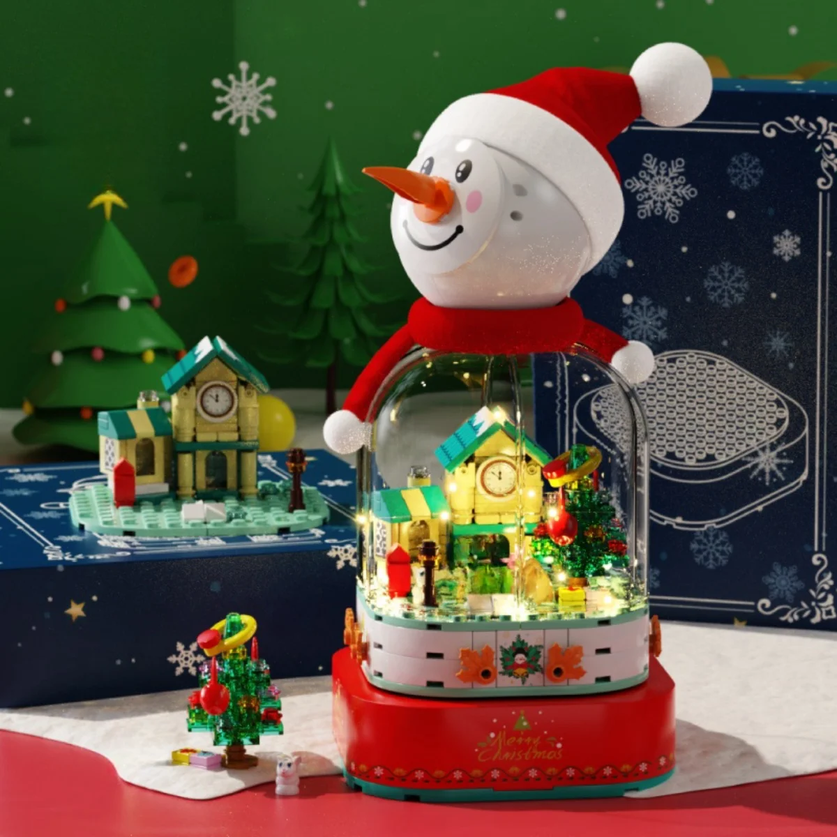 Ideas Christmas snowman Building Blocks Rotating Music Box Gift MOC Bricks Creation Toys For Children