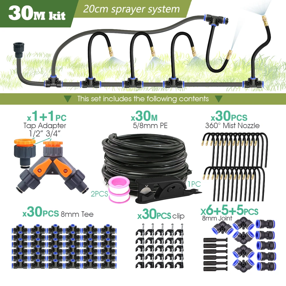 Zwart 8Mm Pe Slang 20Cm Flexibel Mondstuk Vernevelingssysteem 45/60/80/100W Zelfaanzuigende Pomp Verstelbare Sproeierset Voor Tuin