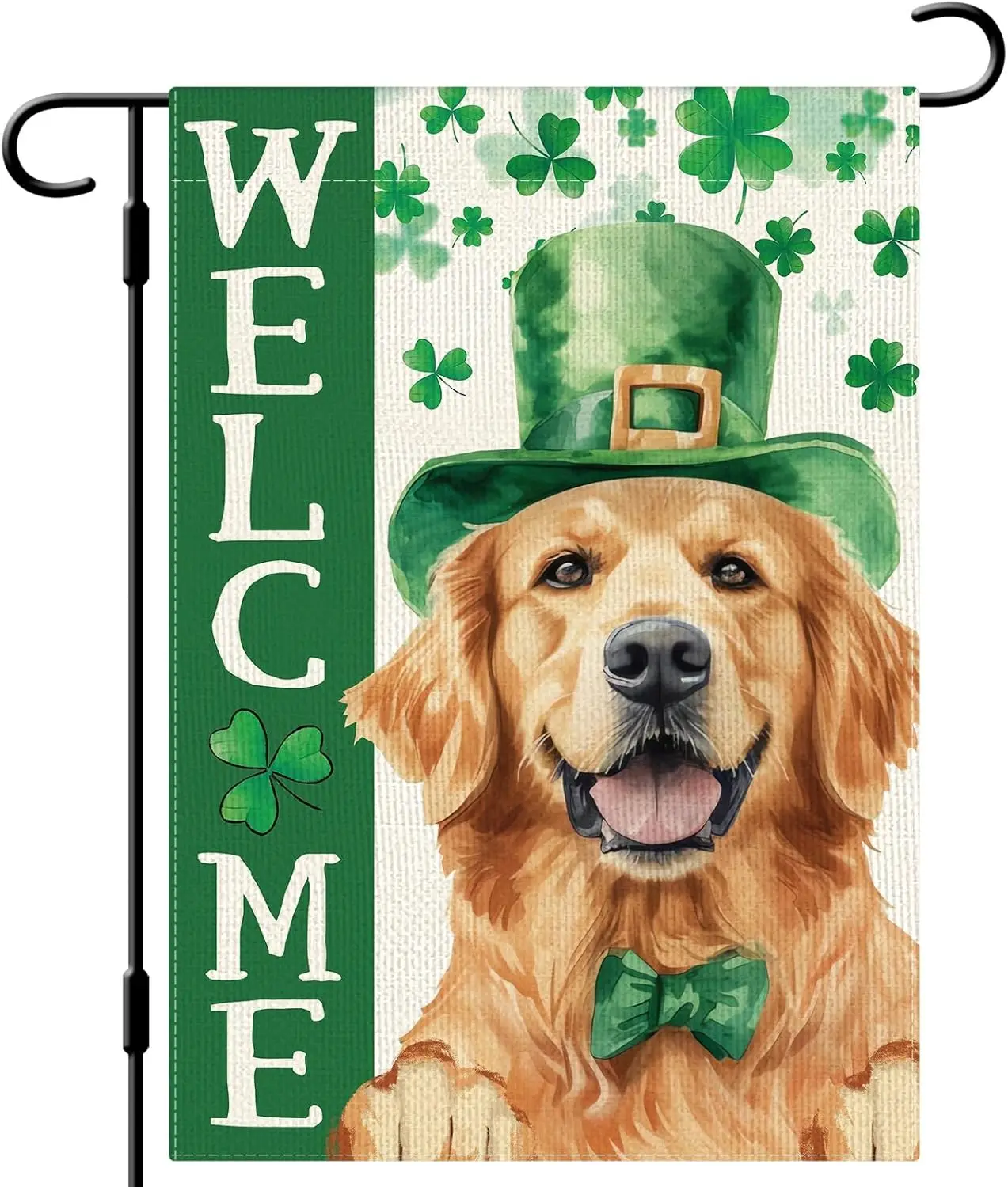 DLZDN Welcome St Patricks Day Dog Garden Flag Shamrocks Golden Retriever Flag 12×18 Inch Double Side Vertical Burlap Farmhou OOA