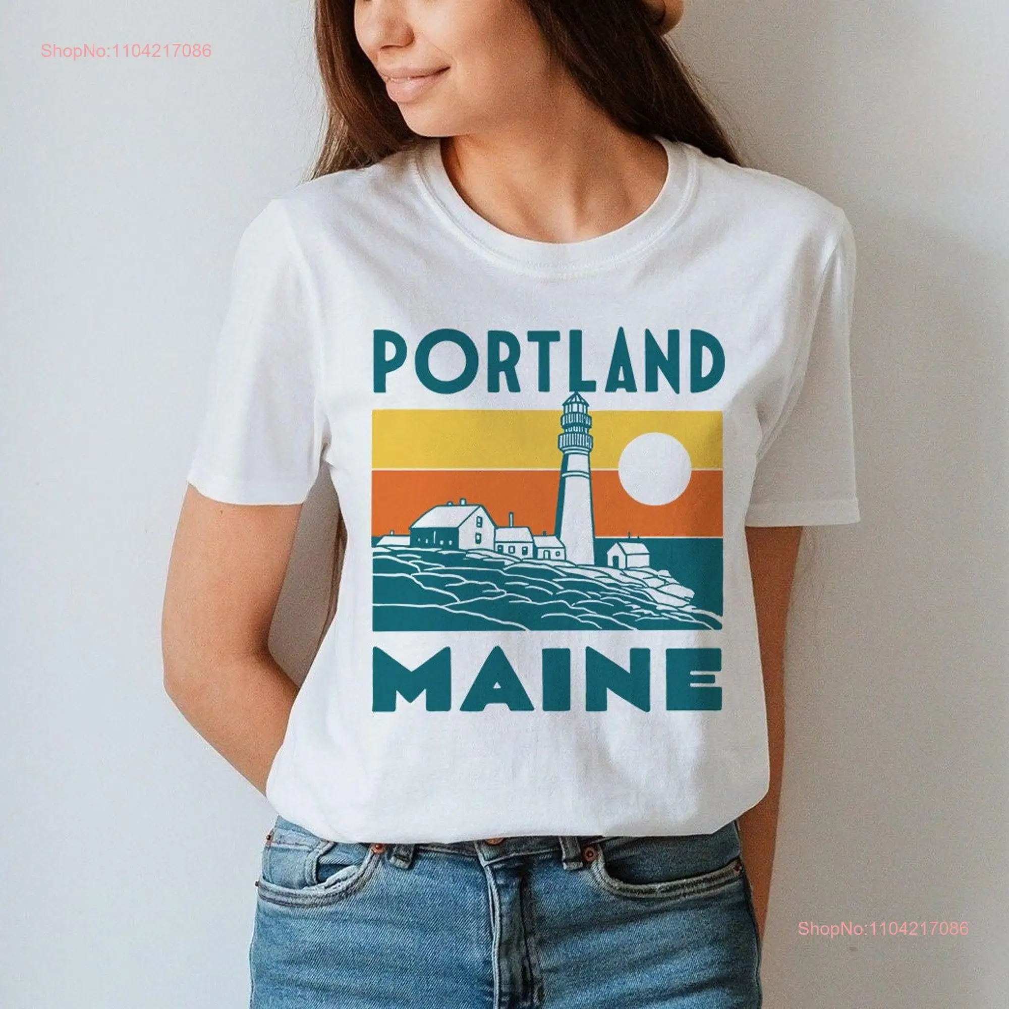 Portland Maine T shirt Vintage White  long or short sleeves