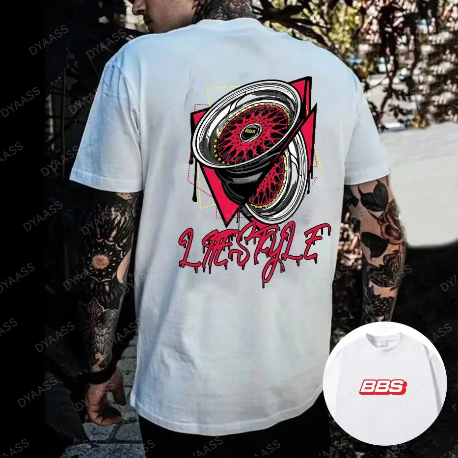 

BBS Wheel Printed Men's and Women's Car Modification Culture, Seasonal Loose T-shirt, Casual and Comfortable Short Sleeved Top