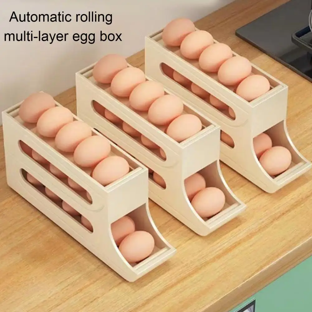 

Egg Storage Box 3-tier Fridge Egg Holder Capacity Bpa-free Dispenser With Automatic Scrolling Rack Versatile For Eggs