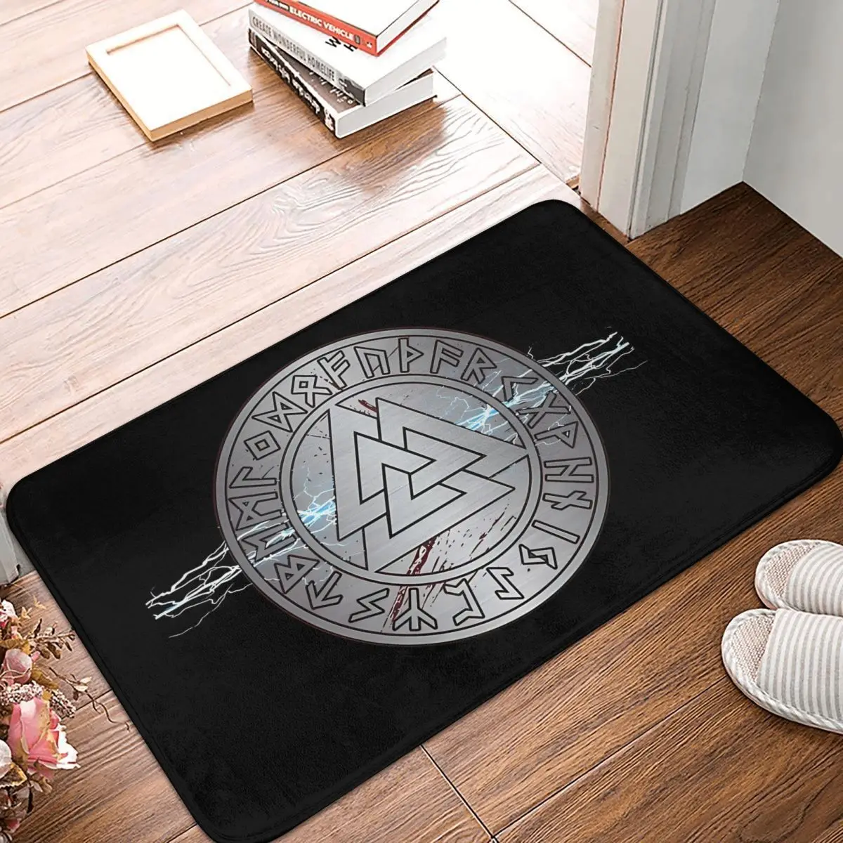 Cool Norse Gods Symbolic Compass For Valhalla Odin Spear Gungnir And Molijnir Viking Non-slip Doormat Carpet Living Room  Mat