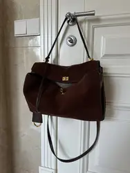 Sacs à main en cuir véritable pour femmes, fourre-tout en daim marron, sacs à main à la mode pour femmes, marque de luxe, Rodeo