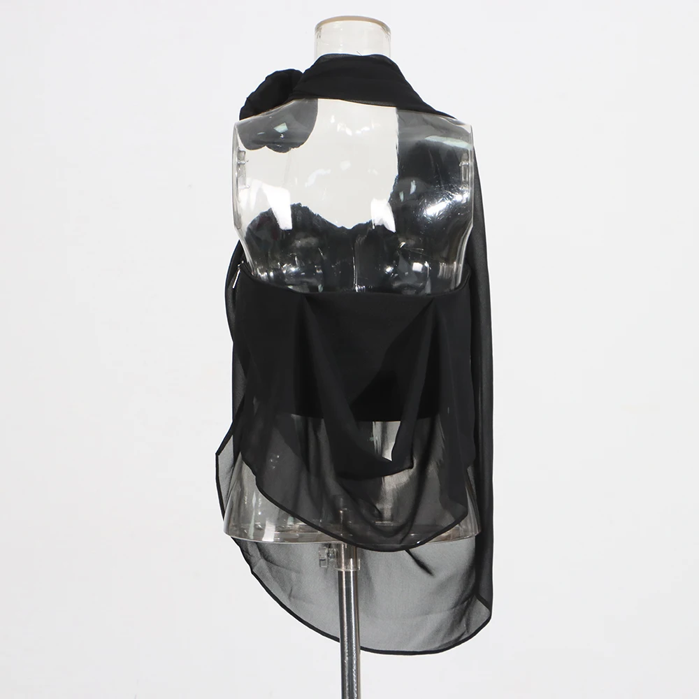 TWOTWINSTYLE Solid Slimming Spliced 3D Flower Blouses for Women Halter Neck Sleeveless Patchwork Folds Minimalist Blouse Female