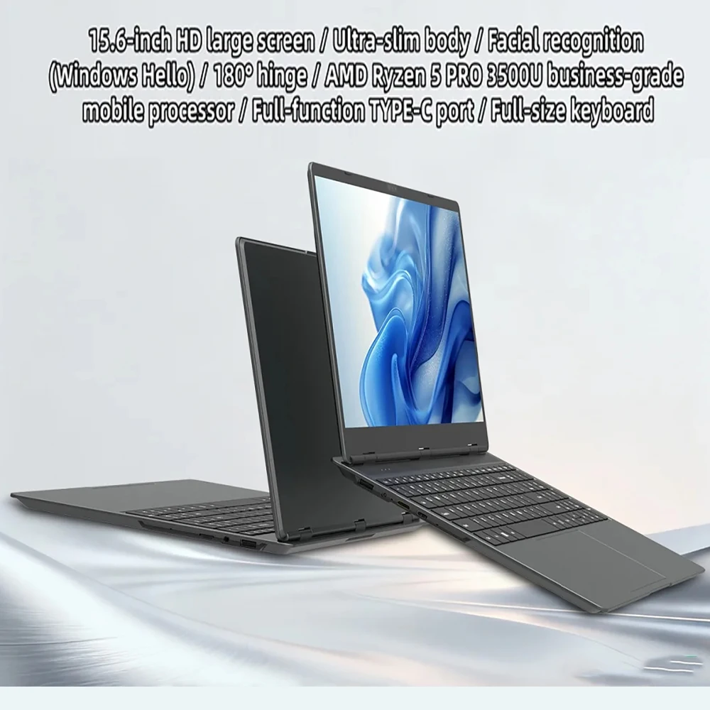 180° Hinge 15.6" Laptop For Students and Business Laptop Computer Face ID AMD R5 3500U 16GB RAM 1TB 2TB SSD 5000mAh Light Thin