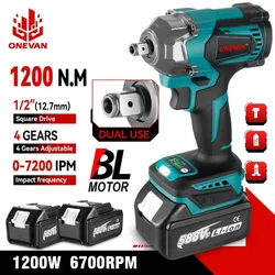 ONEVAN 1200N.M Torque Brushless Electric Impact Wrench 1/2 inch Cordless Wrench Screwdriver Power Tools for Makita 18V Battery