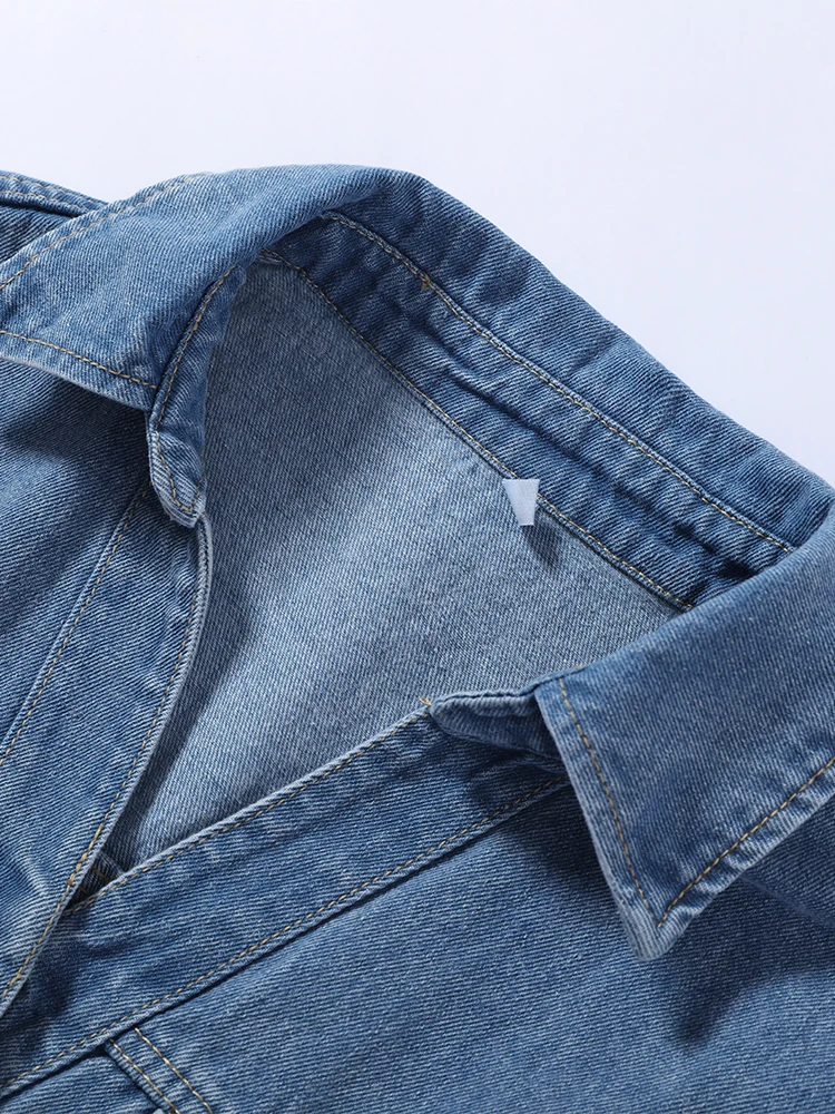 Denim-Kurzarm-Crop-Top und Skort-Set für Damen, Sexy V-Ausschnitt, Einreihige Oberteile, Hochgeschnittene Culottes, Schicke Damen-Partykleidung, Neu – Detail 8