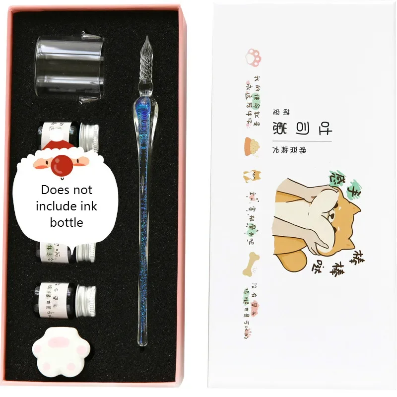 

1 комплект, стеклянная ручка ручной работы, ручка с кристаллами воды, студенческая подарочная коробка, набор авторучек, чернила, канцелярские принадлежности