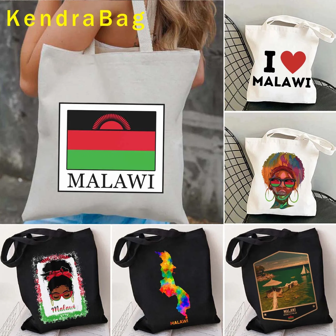 Malawi Country Map Flag Africa Malawian Girl Womens African Travel Gifts Canvas Shoulder Totes Bag Shopper Cute Cotton Handbags