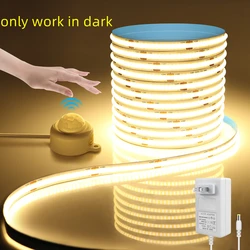 10M PIR Motion Sensor COB LED Strip Light 24V Led Light Tape Stairs Bedroom Kitchen Cabinet Backlight Lighting,Only Work in Dark