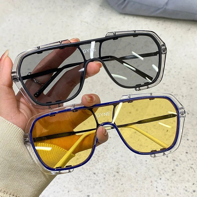 2 Stück Große Quadratische Doppelbalken-Sonnenbrille mit Vollrahmen, Hochwertige Retro-Brille mit Großem Rahmen