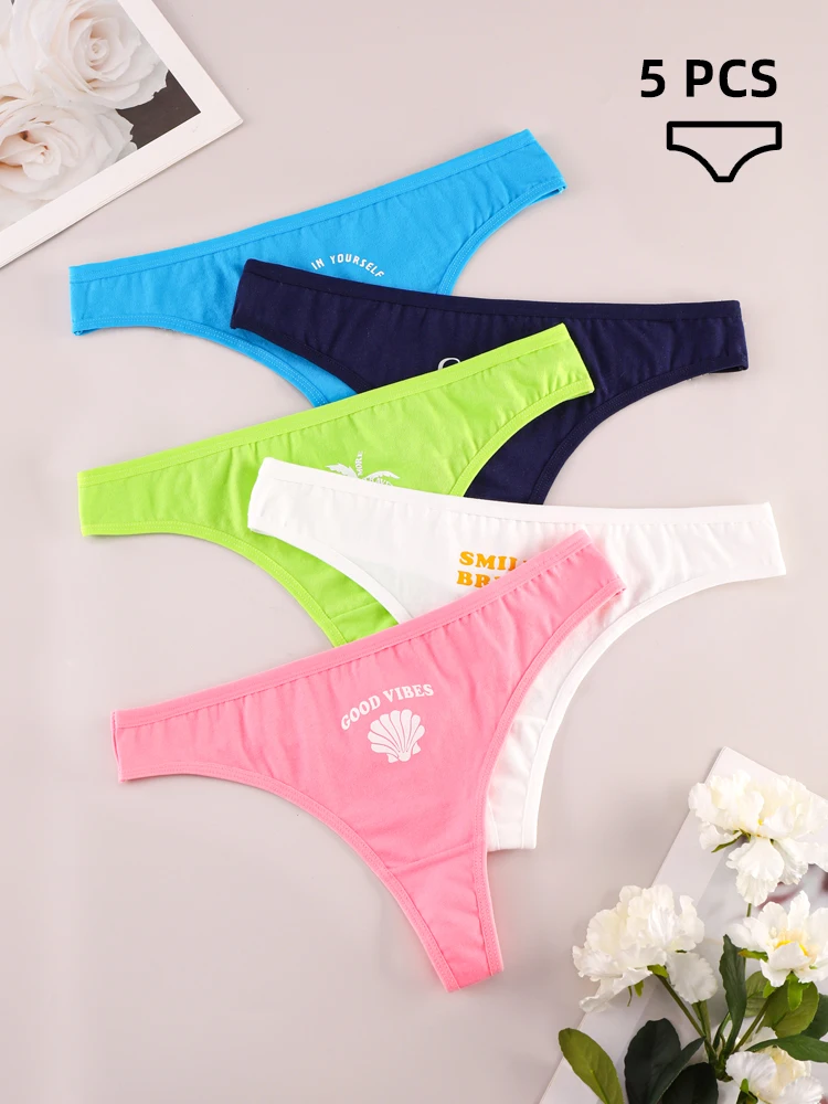 ALDOLA 5PCS/Set Women Thong Cotton Panties Seamless Underwear G-string Thongs Sexy Lingerie Female Solid Color Intimate Pantys