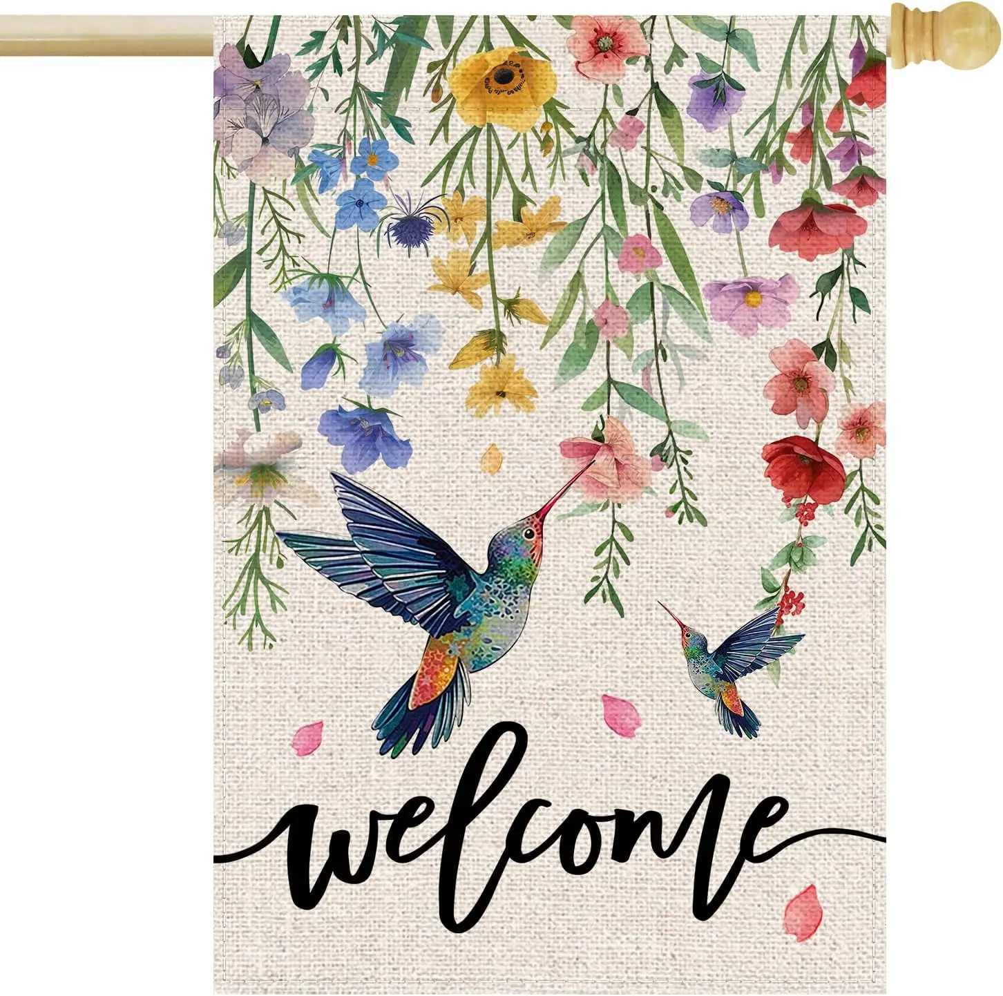 Spring Hummingbird House Flag 28x40 Inch Double Sided Summer Floral Outside Welcome Seasonal Watercolor Flowers Yard Flag Pa zzo