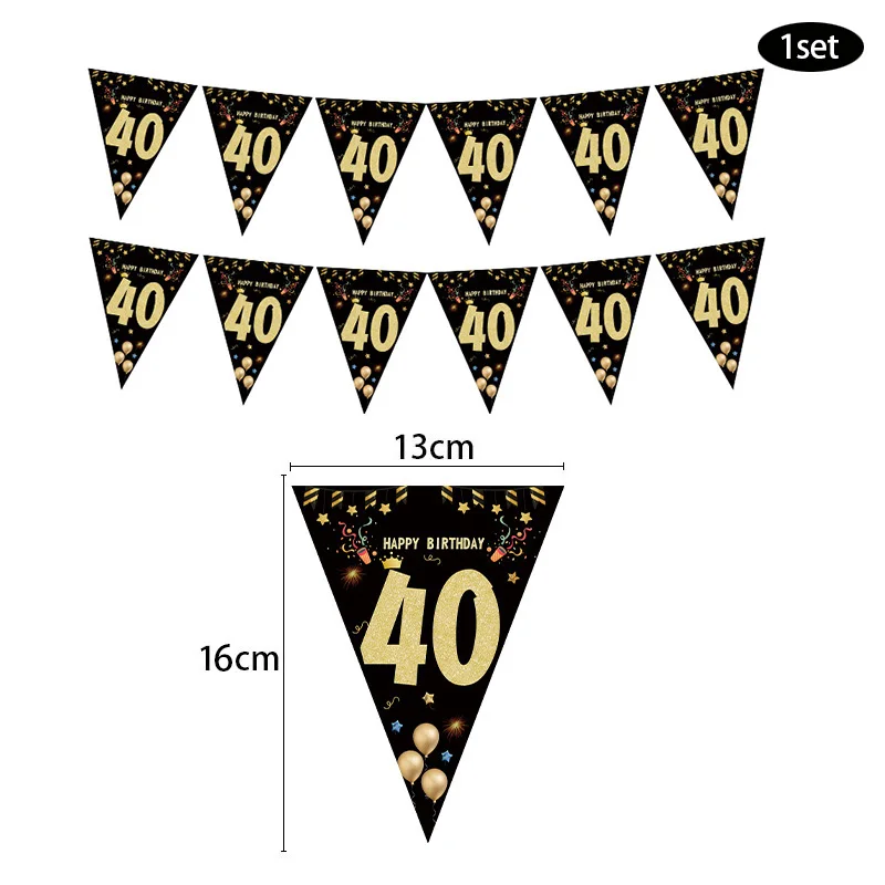 30 40 50 60 Year Happy Birthday Paper Banner Birthday Party Decorations Adult Garland Birthday Anniversaire 30/40age Black Flags