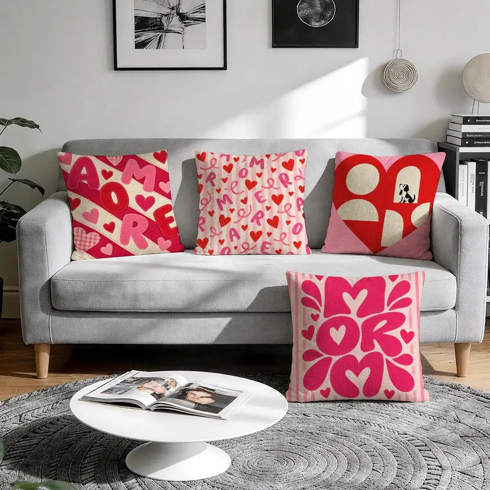 Amore Typography Cushion Cover 1/4Pcs Linen Throw Pillow Covers Double-Side Print Sofa Couch Living Room Decor