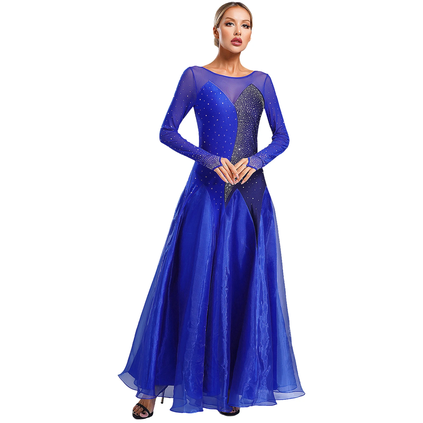 Womens Modern Waltz Tango Performance Formal Costumes Ballroom Dinner Banquet Communication Dance Dresses Rhinestones Dancewear