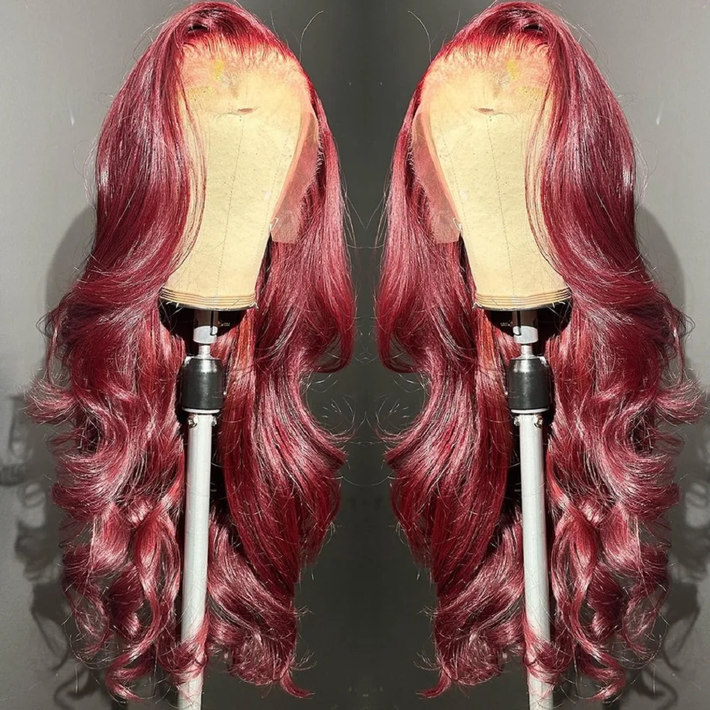 99J Bordeaux Body Wave 13X4 Lace Front Menselijk Haar Pruik Voor Zwarte Vrouwen Braziliaanse Donkerrood Gekleurde Kant frontale Pruik Preplucked