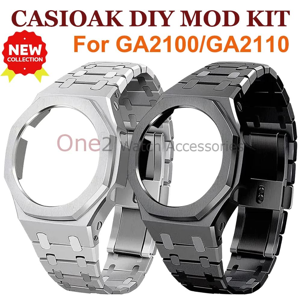 Kit de Modificação para Casioak GA2100 GA2110: Aro de Metal e Pulseira de Aço Inoxidável para G-Shock GA2100 - Kit de Atualização para Relógio