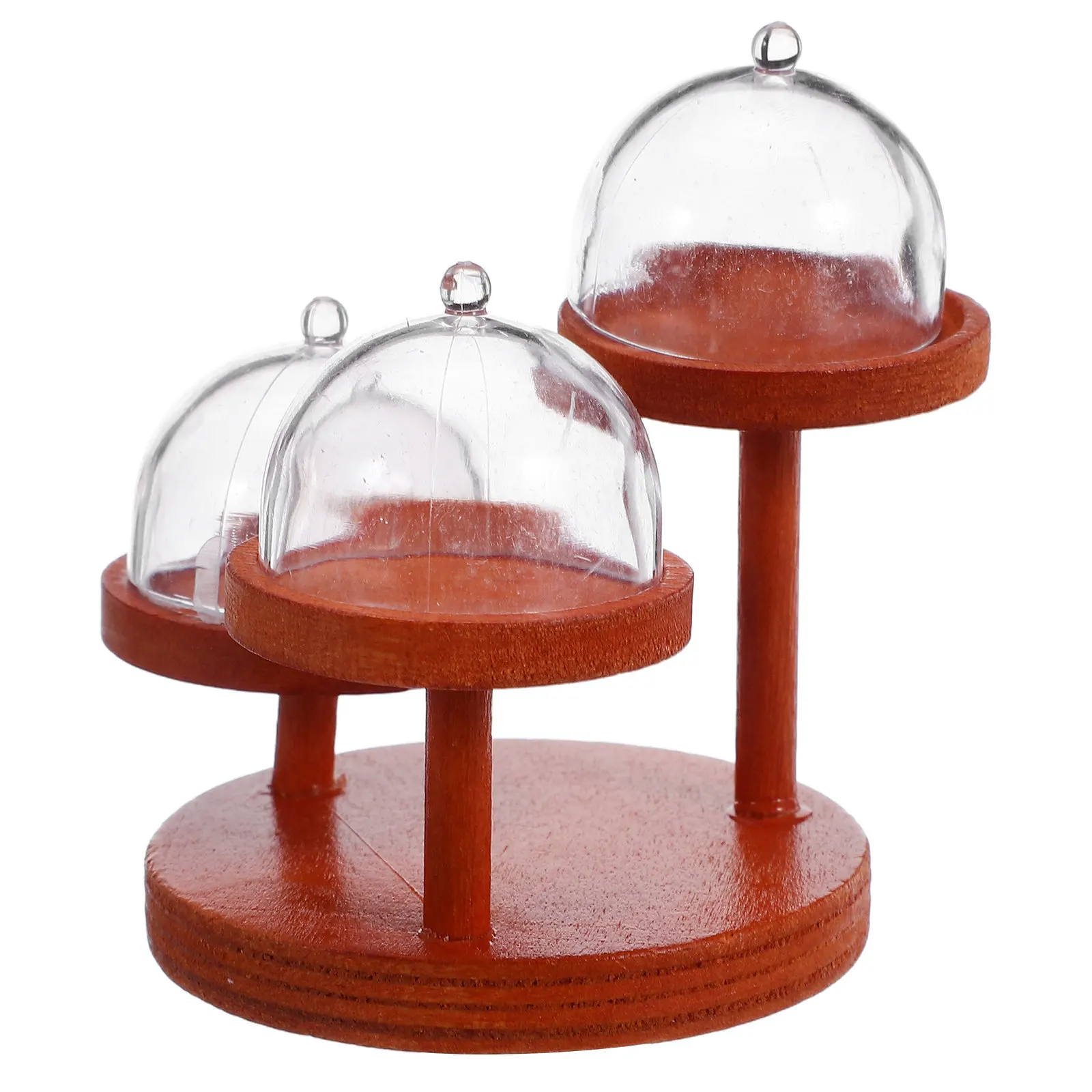 

2Set Realistic Wooden Mini Tiered Serving Stand 3-Tier Dollhouse Decoration Display Tray for Miniature Desserts Fruits Candies