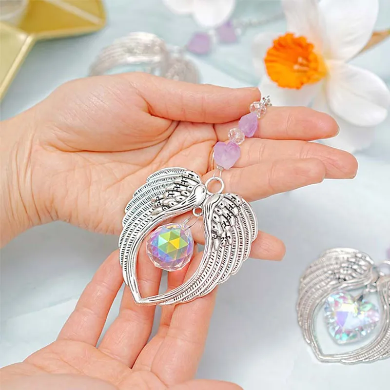 Lila Kristall Sonnenfänger Engelsflügel Lichtfänger Kristallkugel Schmuck Anhänger Heimdekoration Ornamente